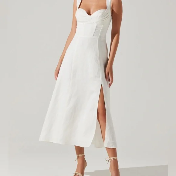 knee length dresses for ladies Citrine Linen Bow Front Midi Dress main image 0